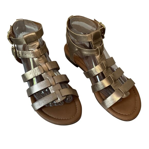 Clarks Artisan Gladiator Sandals 8.5 Gold Metallic Leather Strappy Comfort - Picture 5 of 13